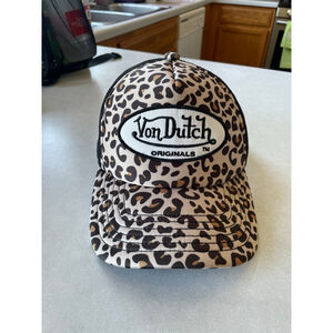 Women's Von Dutch Leopard Print Trucker Hat One Size Beige Black